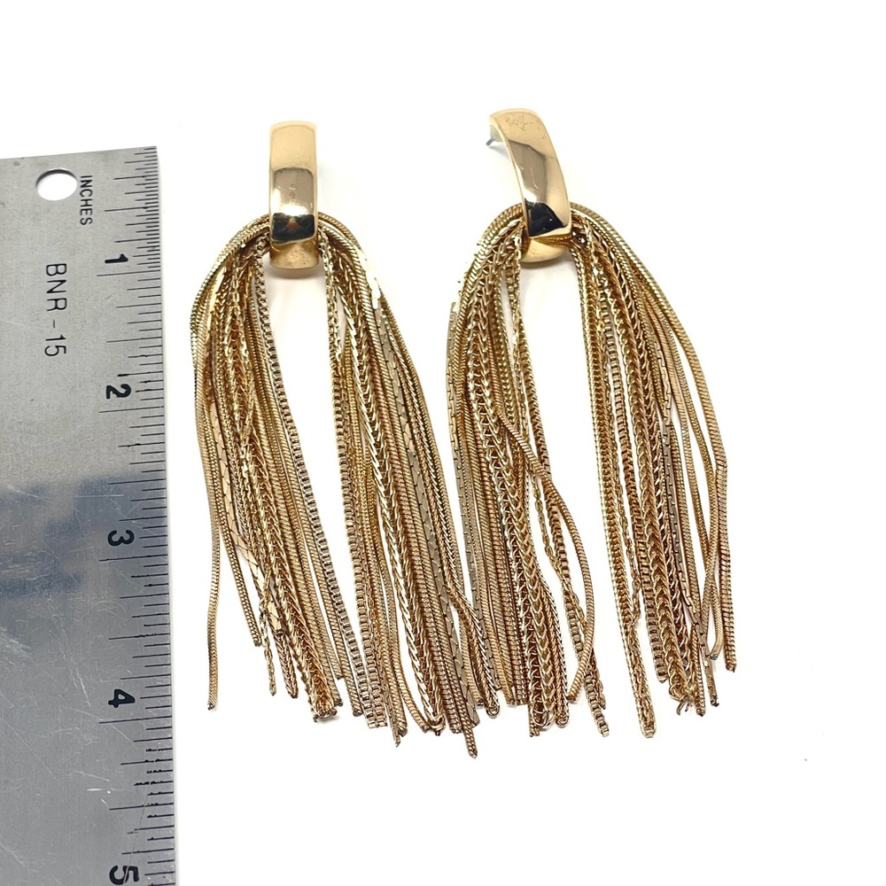 New Free People Studio 54 Drop Dangle Gold Fringe Earrings - Picture 6 of 8